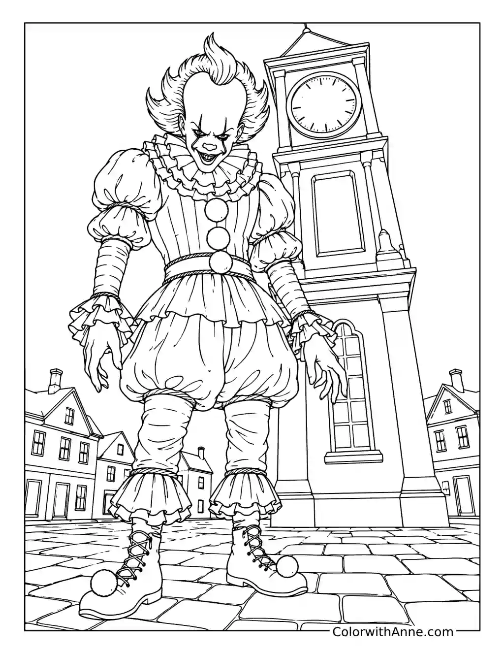 Pennywise Beneath a Clock Tower coloring page