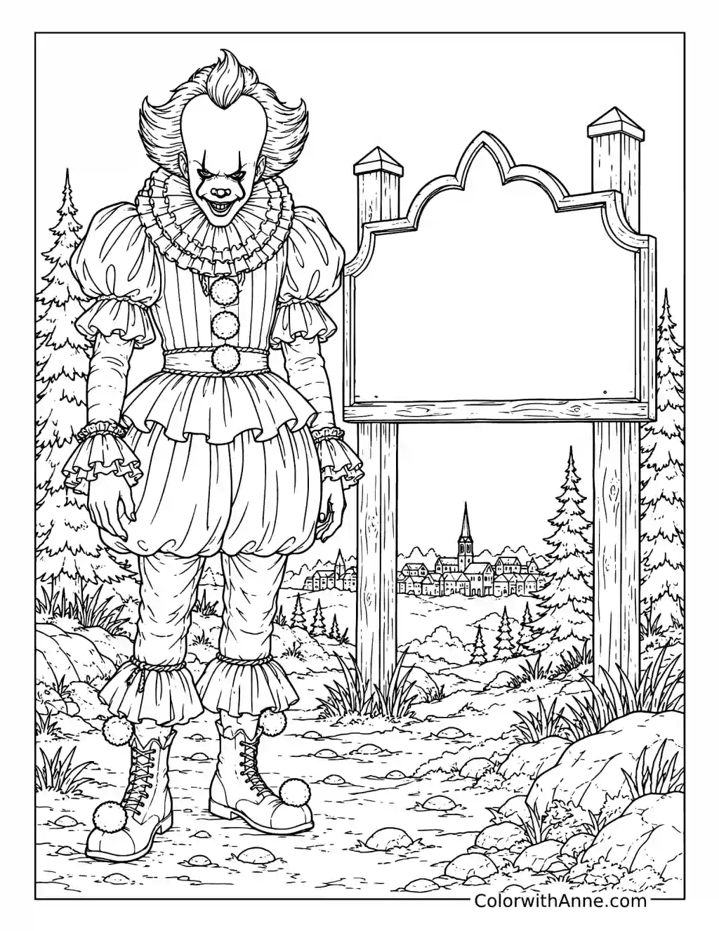 Pennywise Beside a Blank Sign coloring page