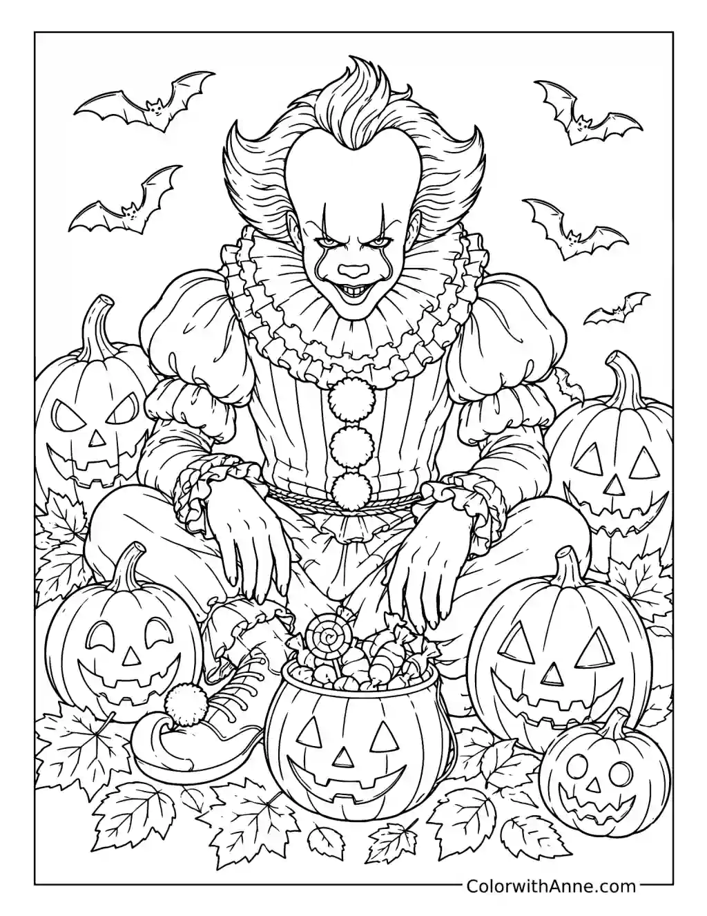 Pennywise Halloween Pumpkin Scene coloring page