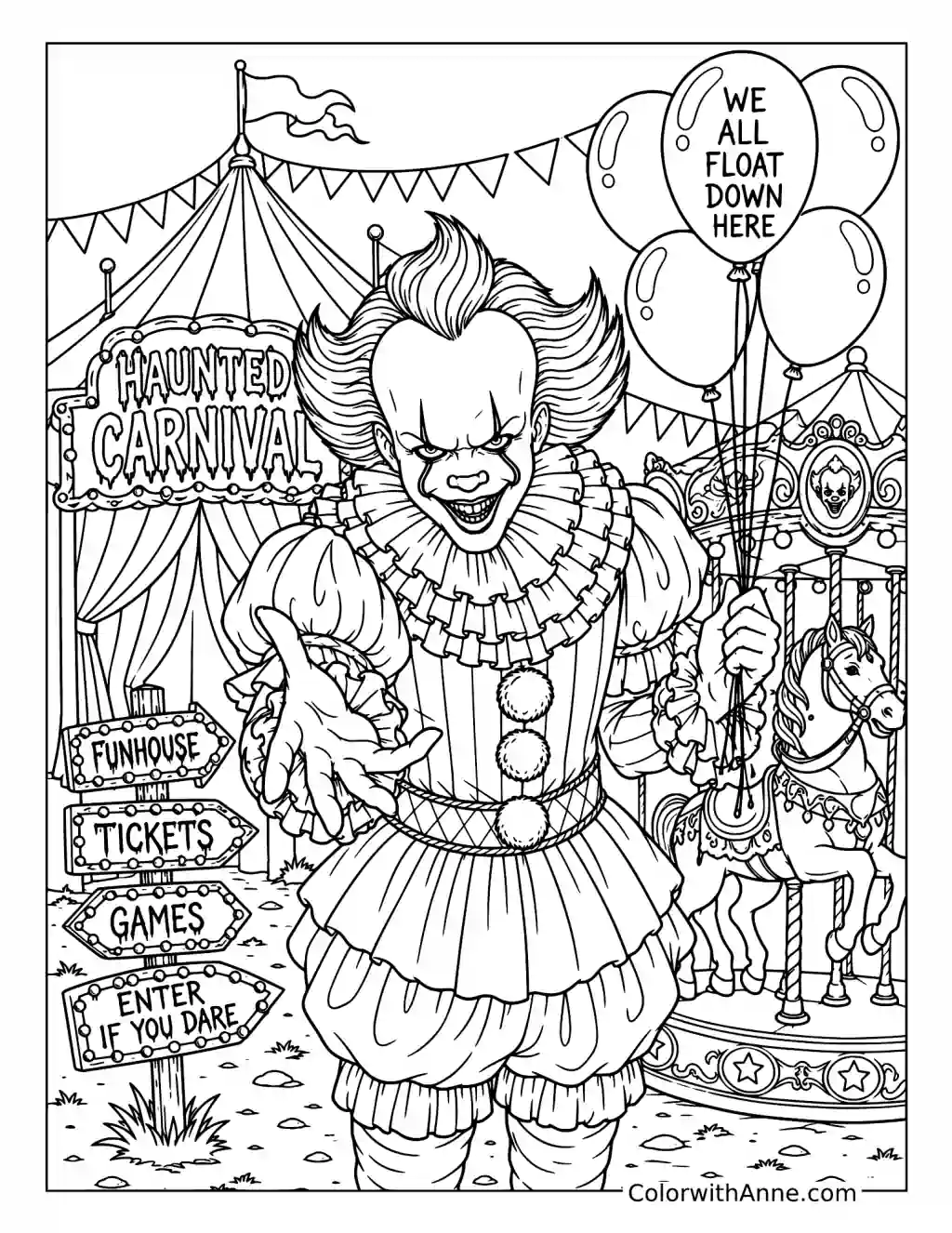 Pennywise Haunted Carnival coloring page