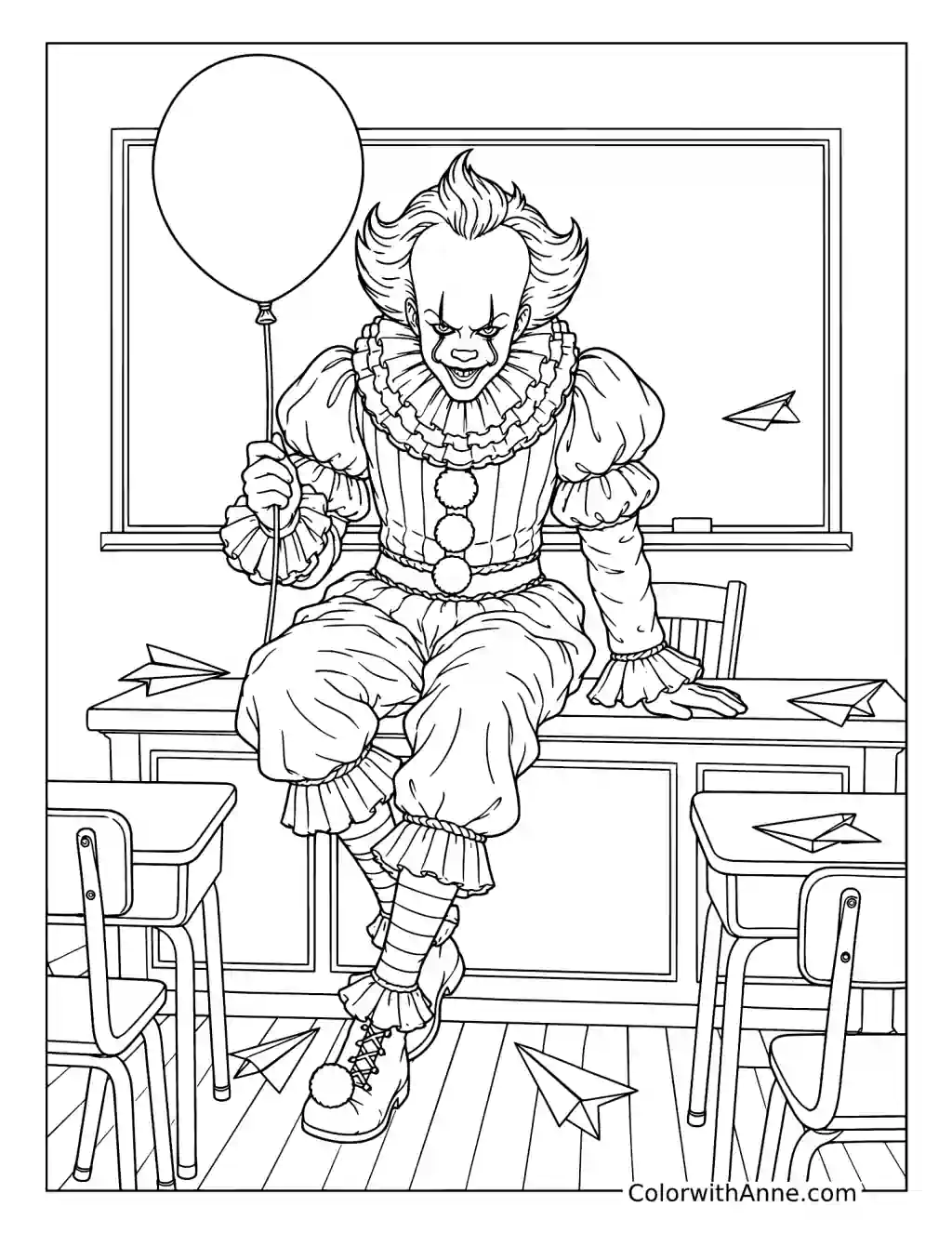 Pennywise in an Abandoned Classroom coloring page