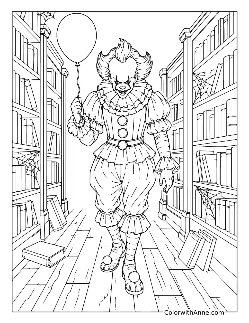 Pennywise in an Abandoned Library coloring page