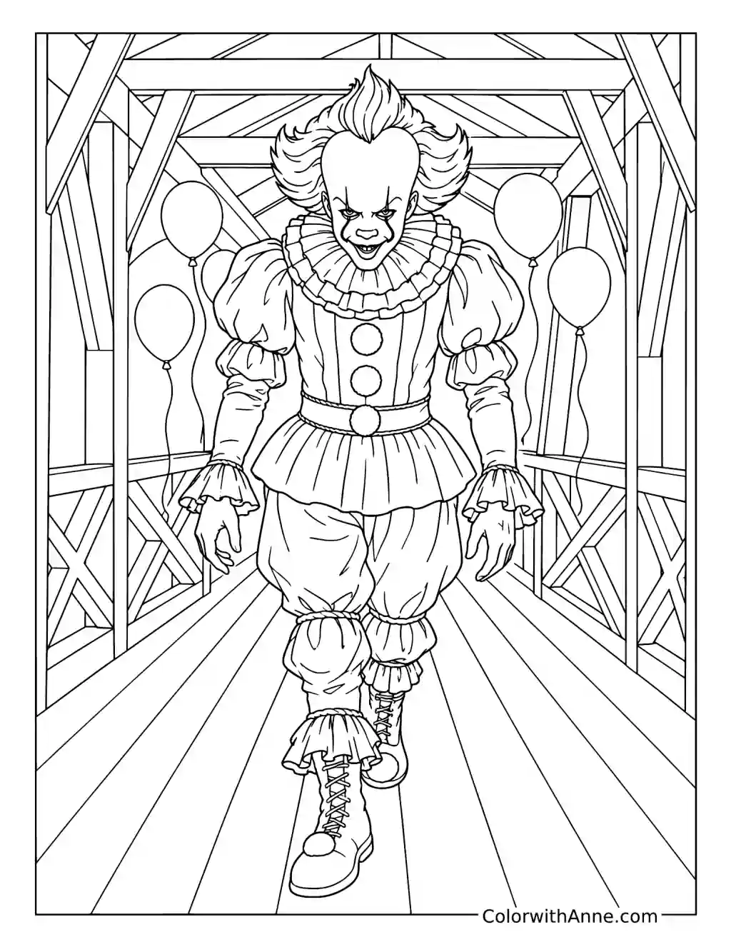 Pennywise on a Covered Wooden Bridge coloring page