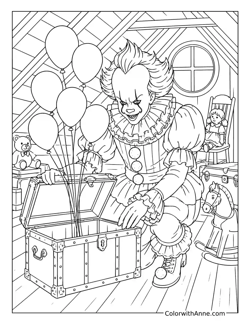 Pennywise Opening an Antique Attic Trunk coloring page