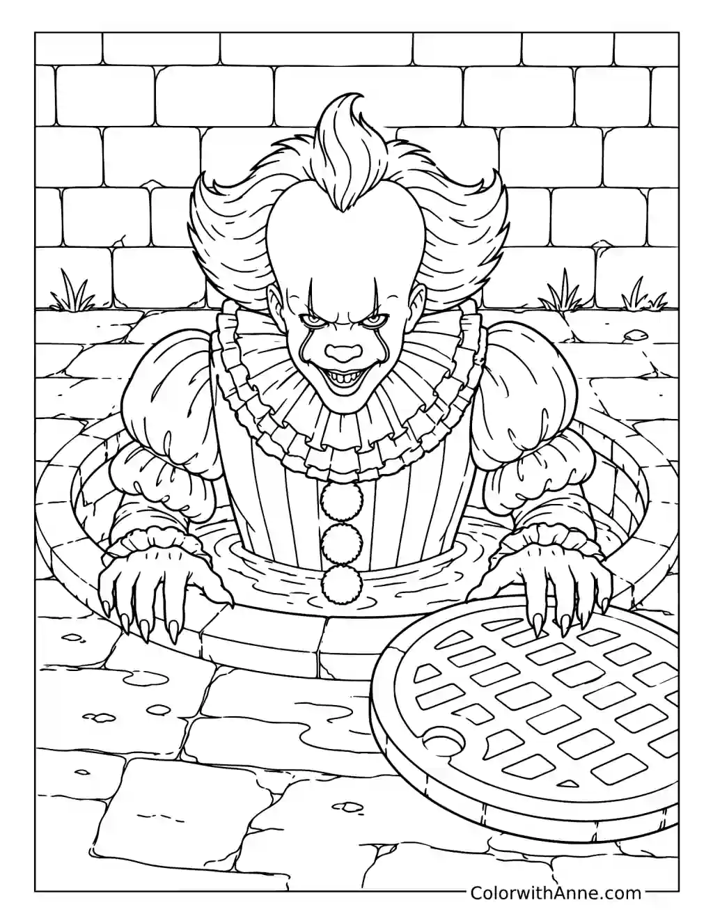 Pennywise Rising from the Sewer coloring page