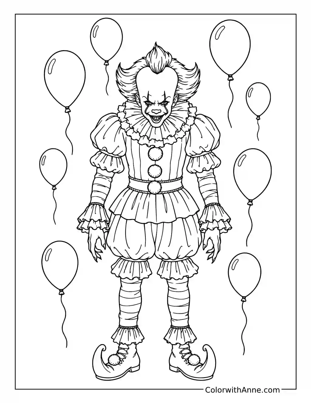 Pennywise Surrounded by Balloons coloring page