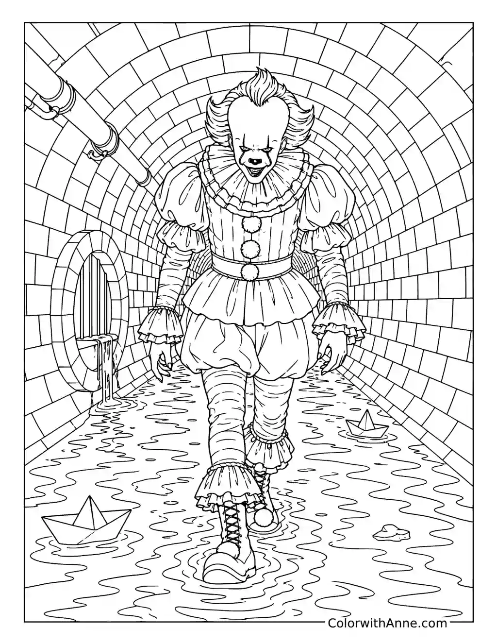 Pennywise Walking Through Sewer Tunnel coloring page