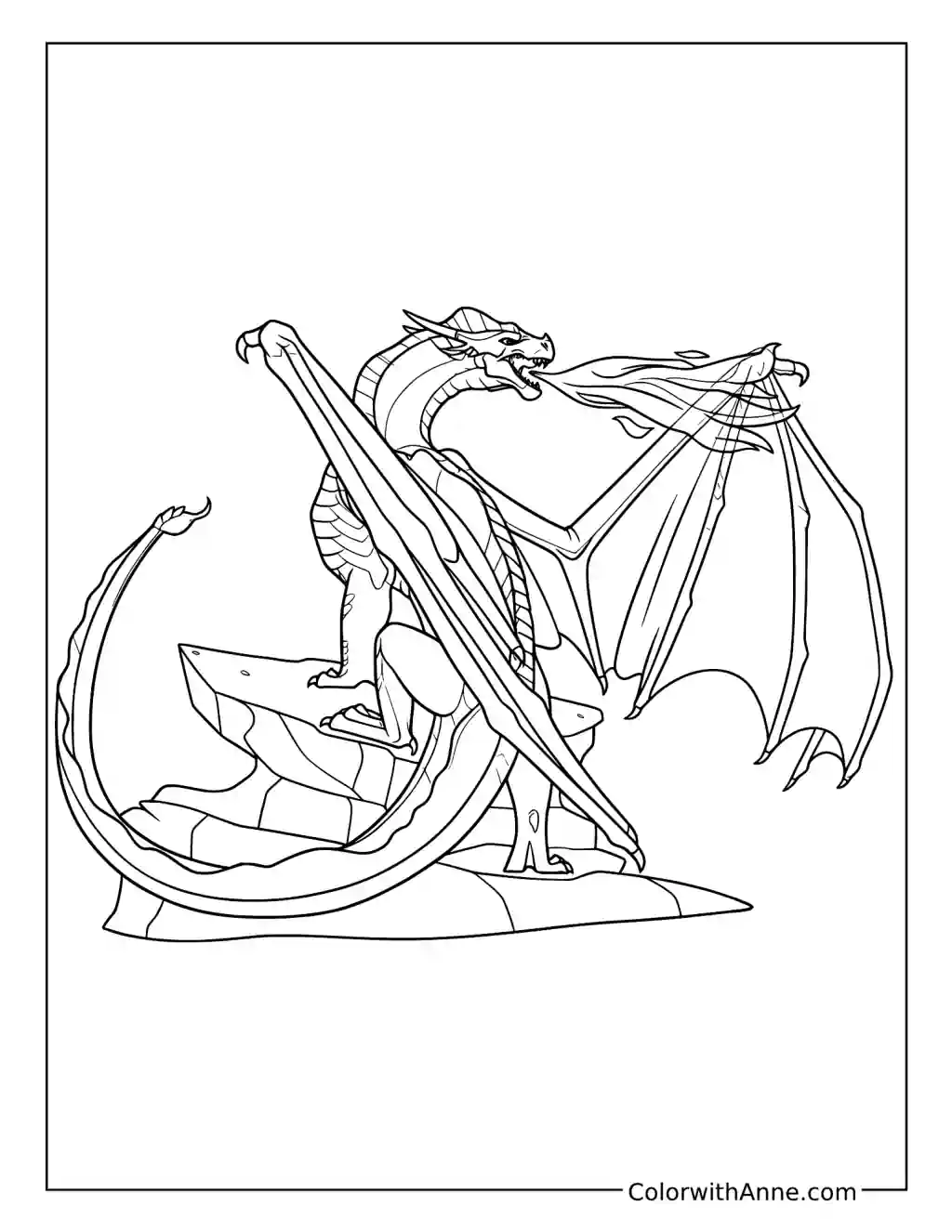 Peril Breathing Fire on a Rocky Peak coloring page
