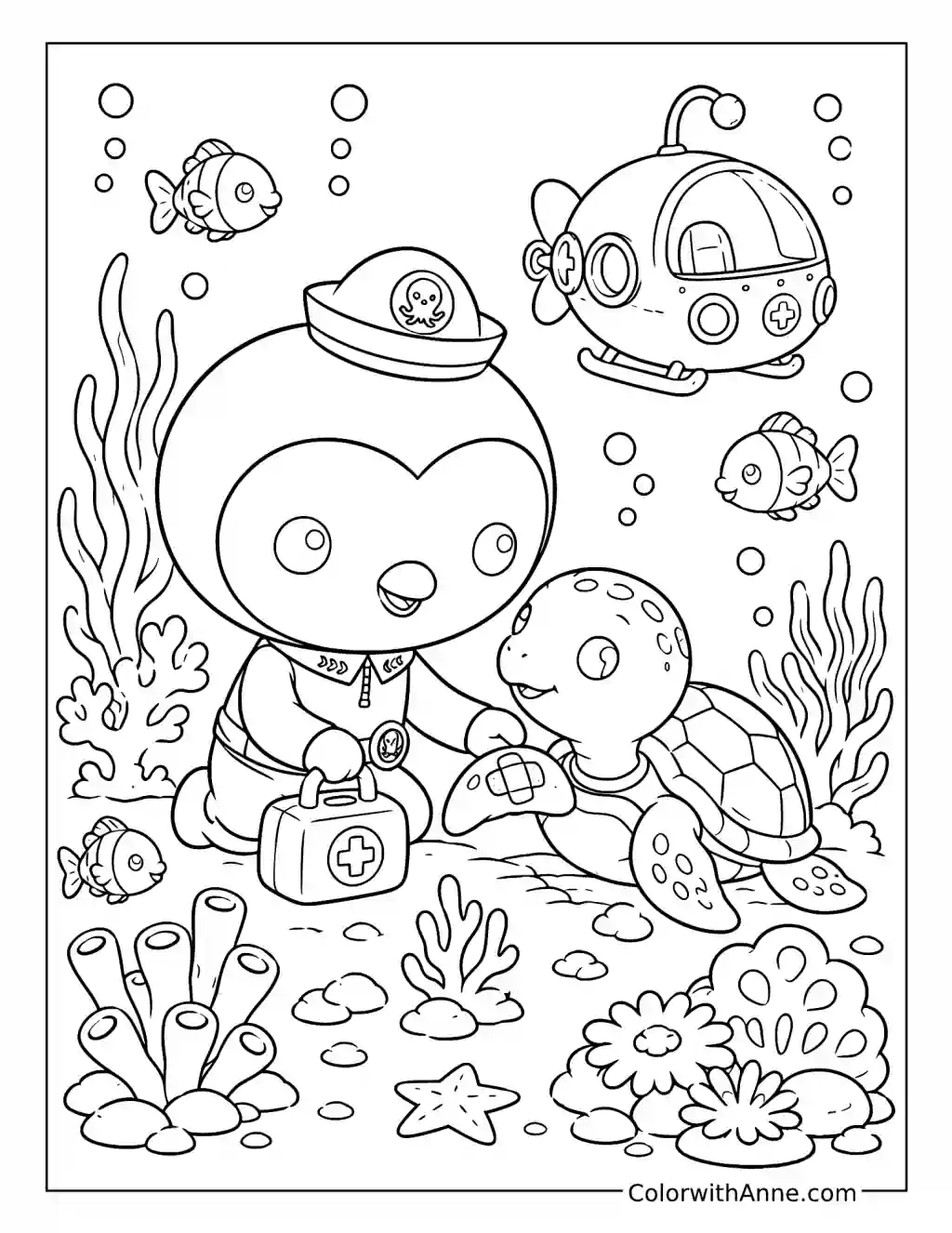 Peso Bandaging a Sea Turtle's Flipper coloring page