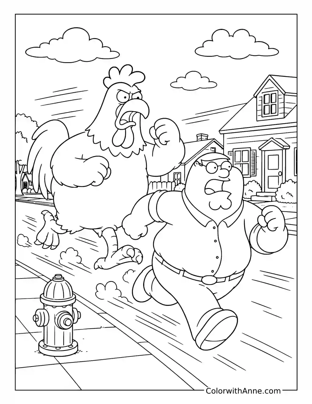 Peter Griffin Running from the Giant Chicken coloring page