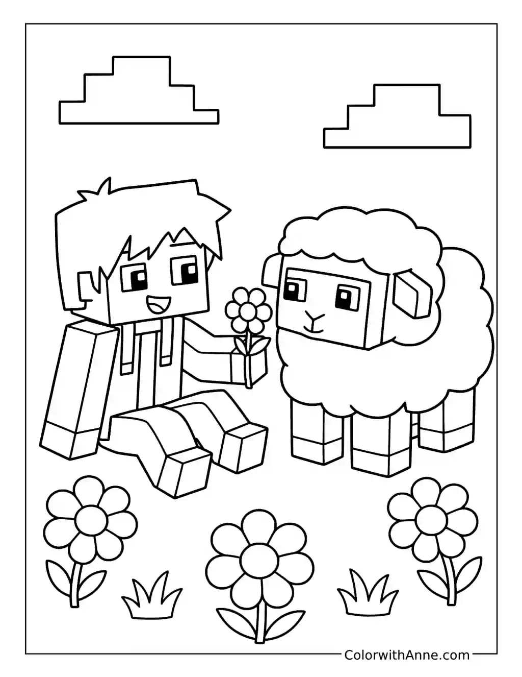Pierce Offering a Flower to a Sheep coloring page