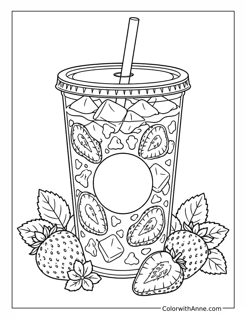 Pink Drink with Strawberries coloring page