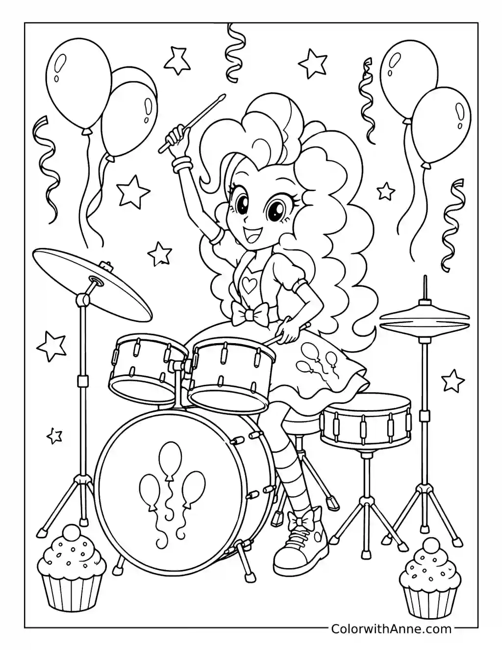Pinkie Pie's Party Drum Performance coloring page