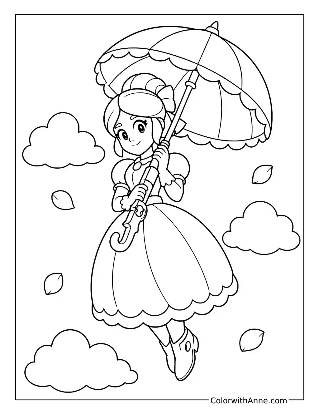Piper Floating with Her Parasol coloring page