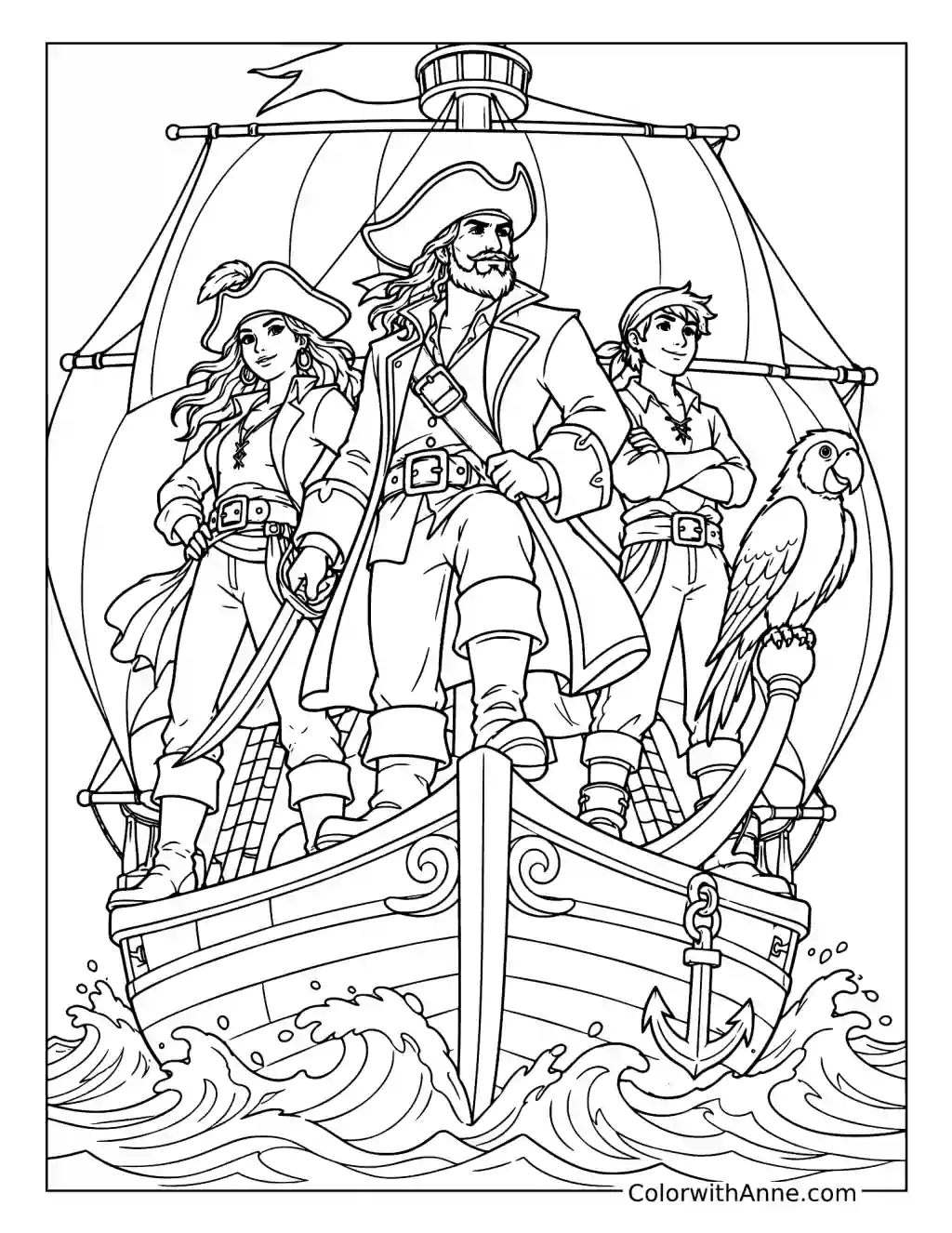 Pirate Crew at the Bow coloring page