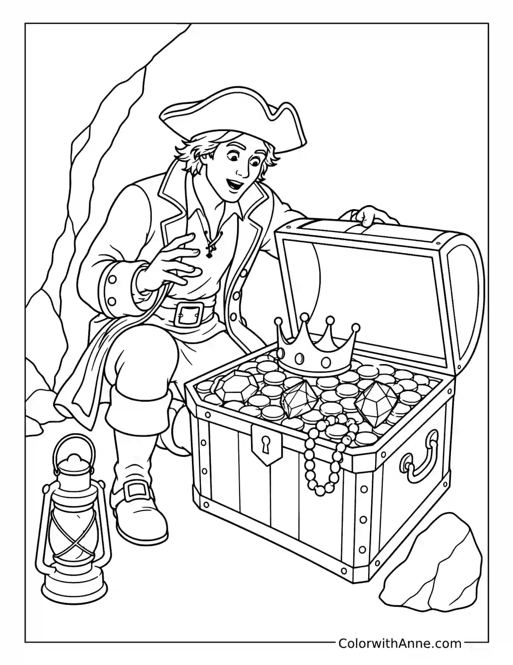 Pirate Explorer Opens a Treasure Chest coloring page