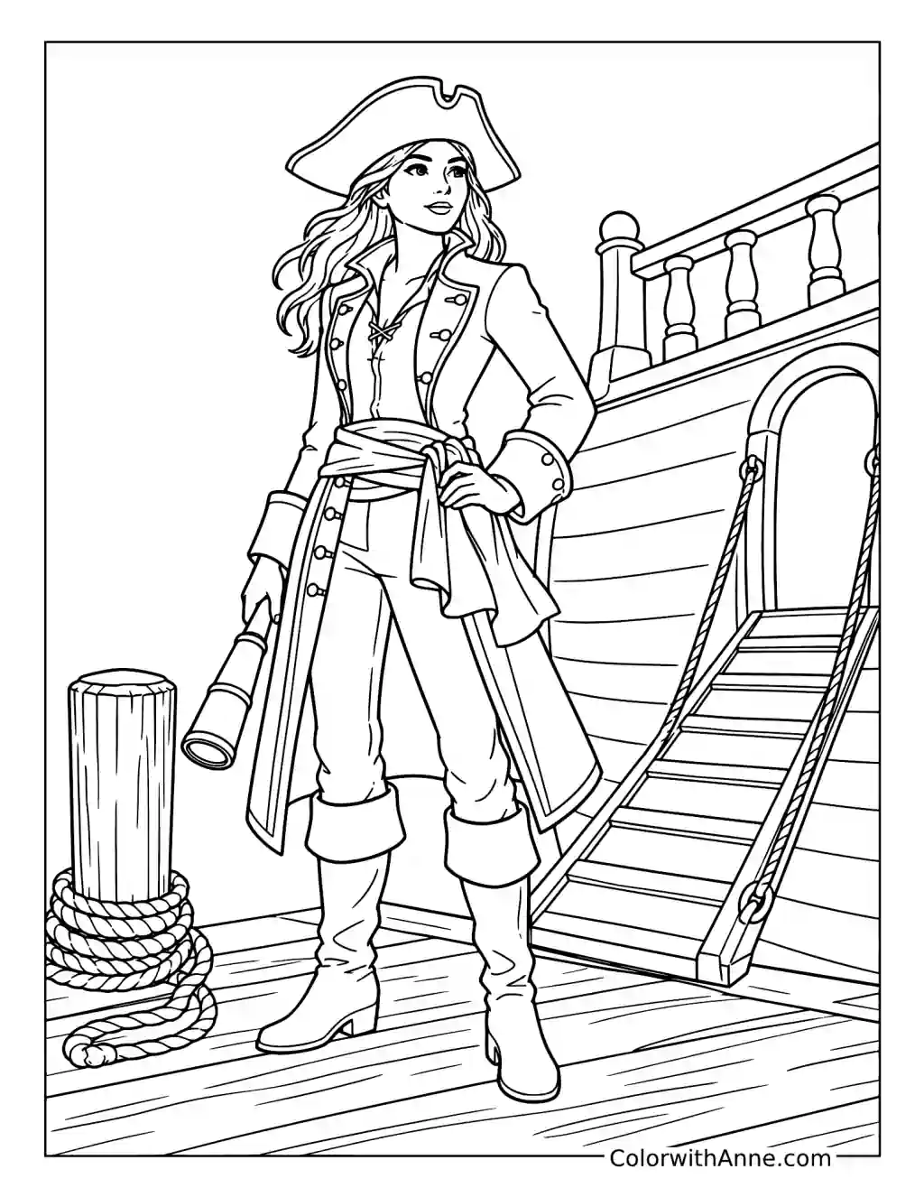 Pirate Heroine Ready to Board coloring page