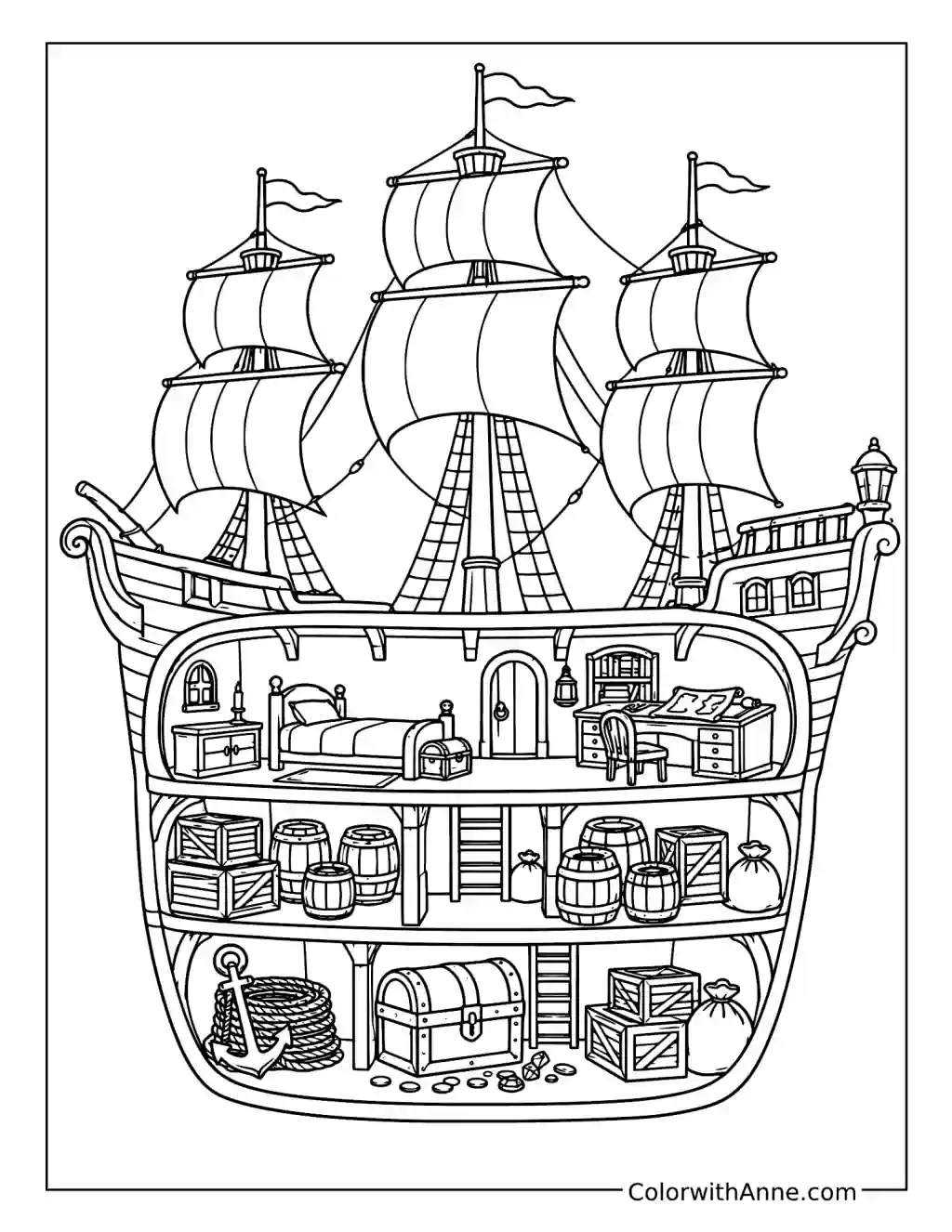 Pirate Ship Cutaway Adventure coloring page