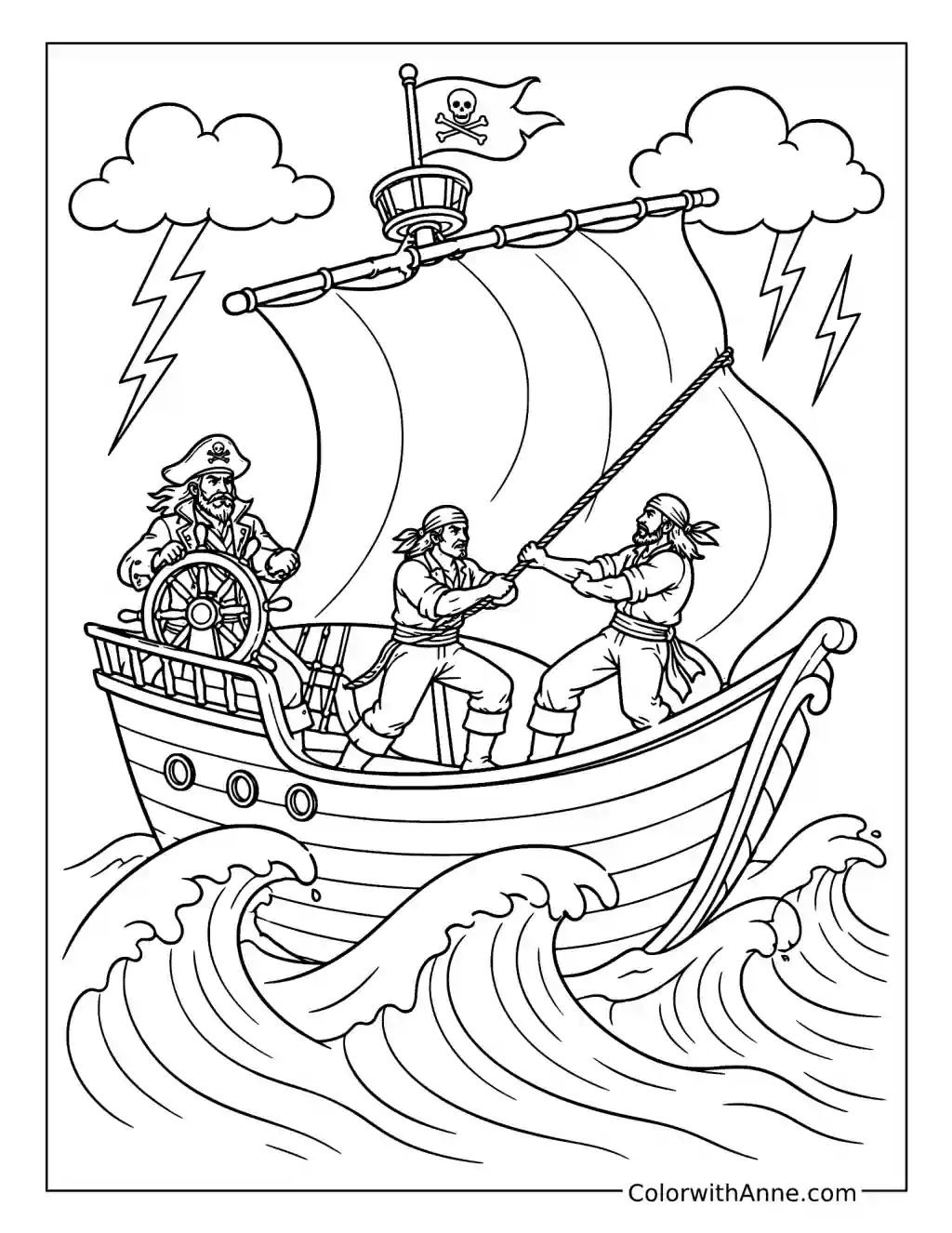 Pirate Ship Through the Storm coloring page