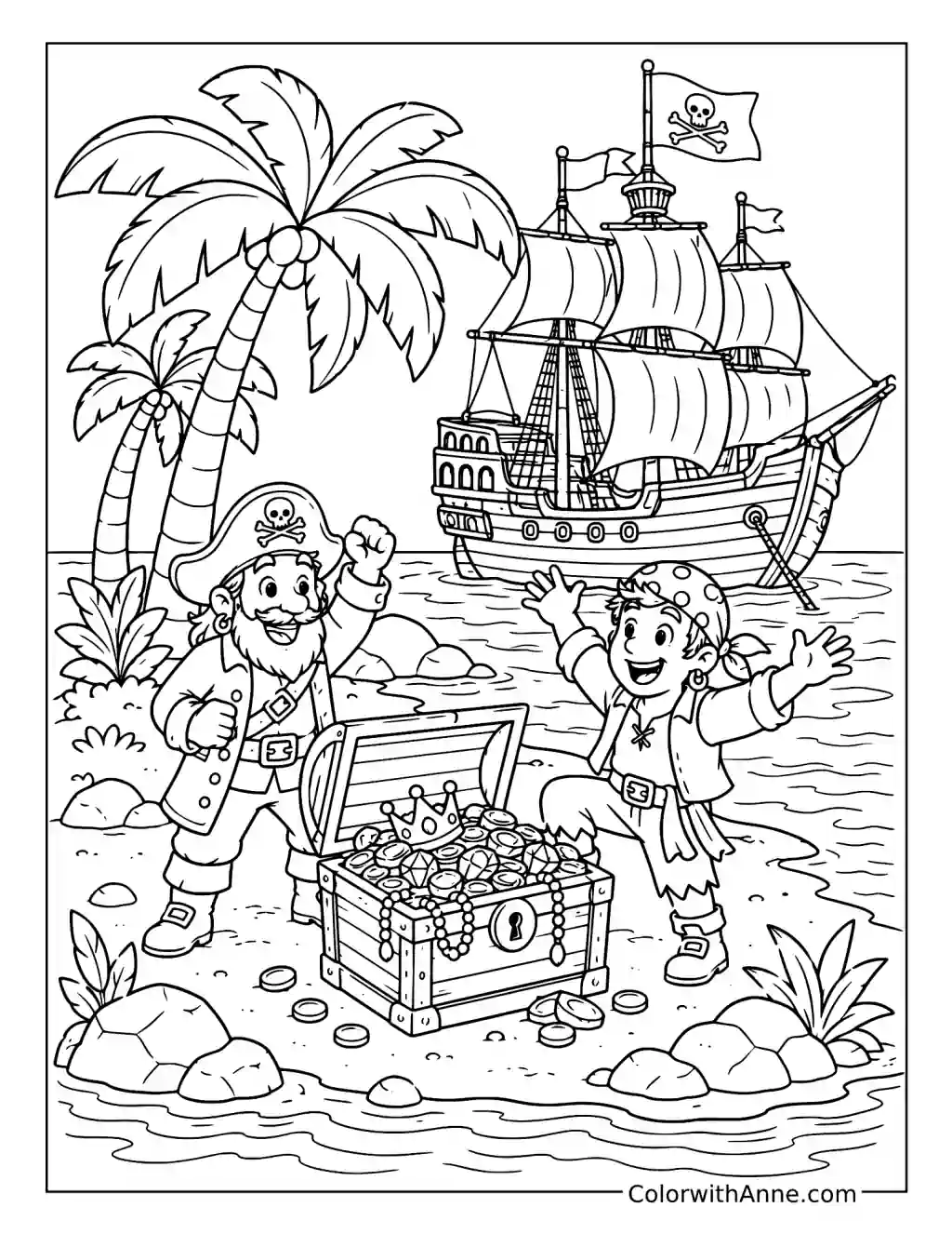 Pirates Discovering Island Treasure coloring page