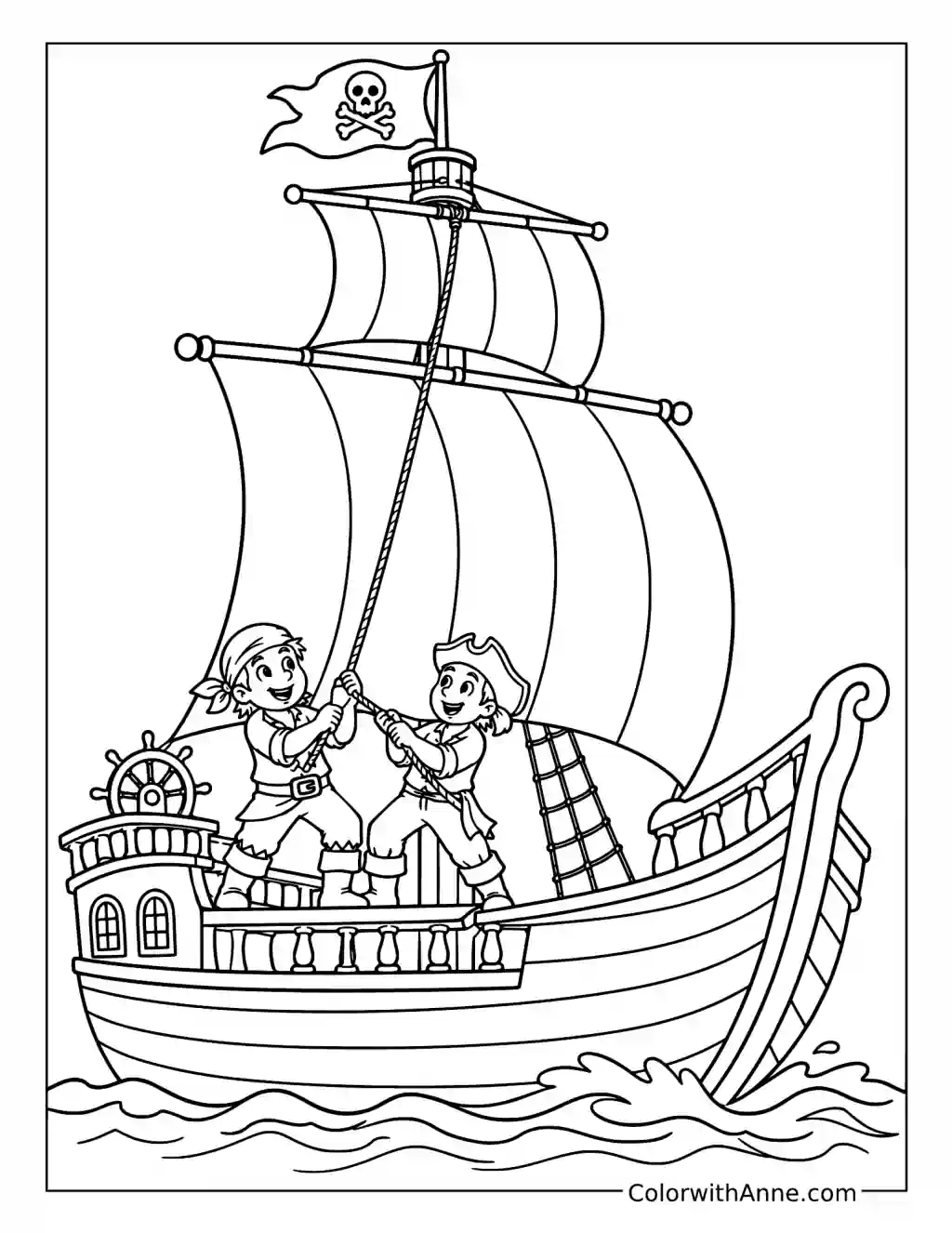 Pirates Raising the Sails coloring page