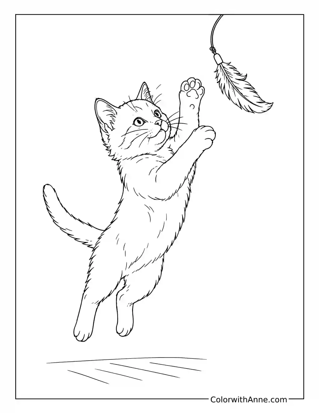 Playful Kitten Catching a Feather Toy coloring page