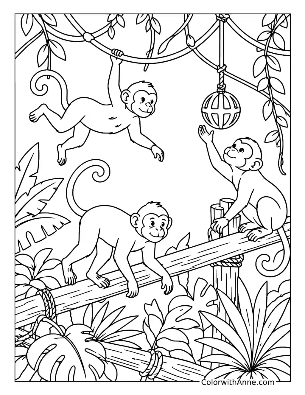 Playful Monkeys at the Zoo coloring page