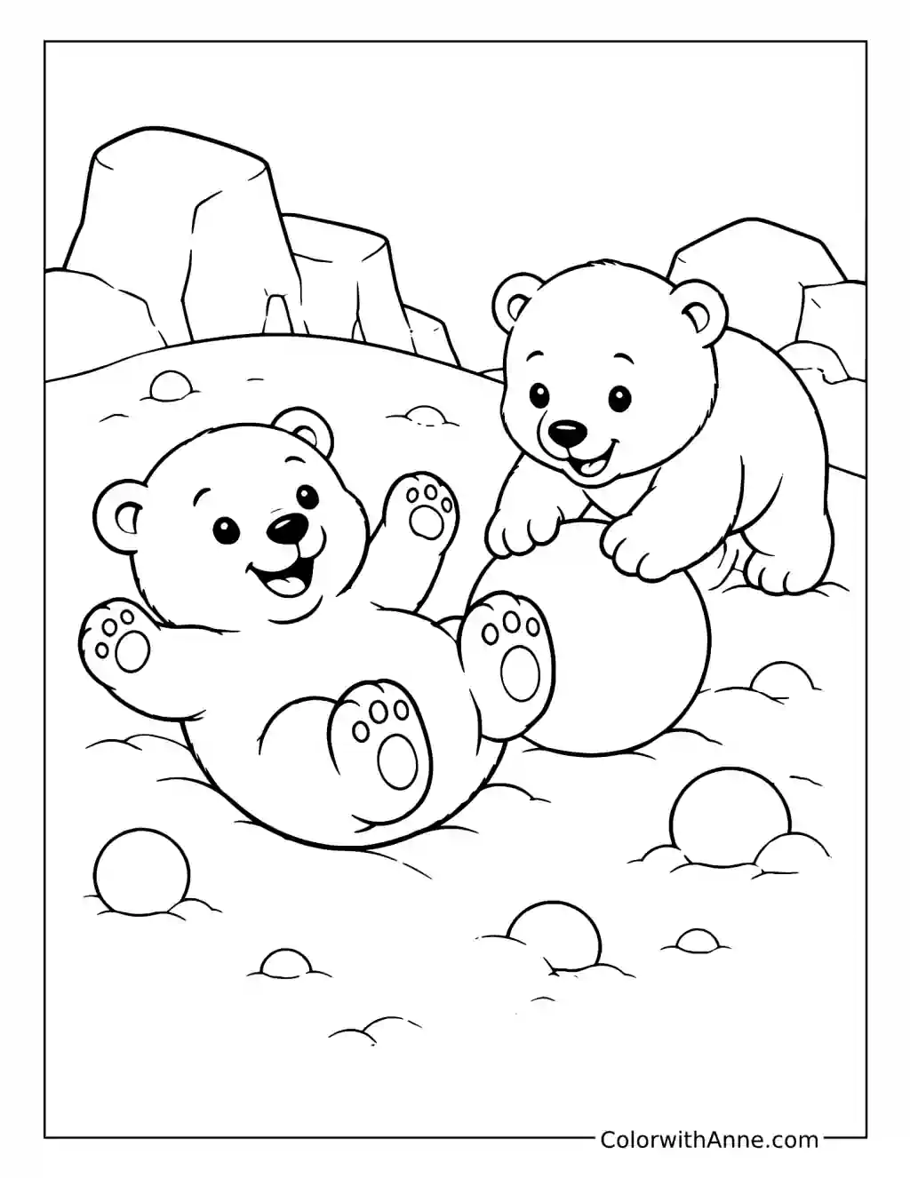 Playful Polar Bear Cub Rolling in the Snow coloring page