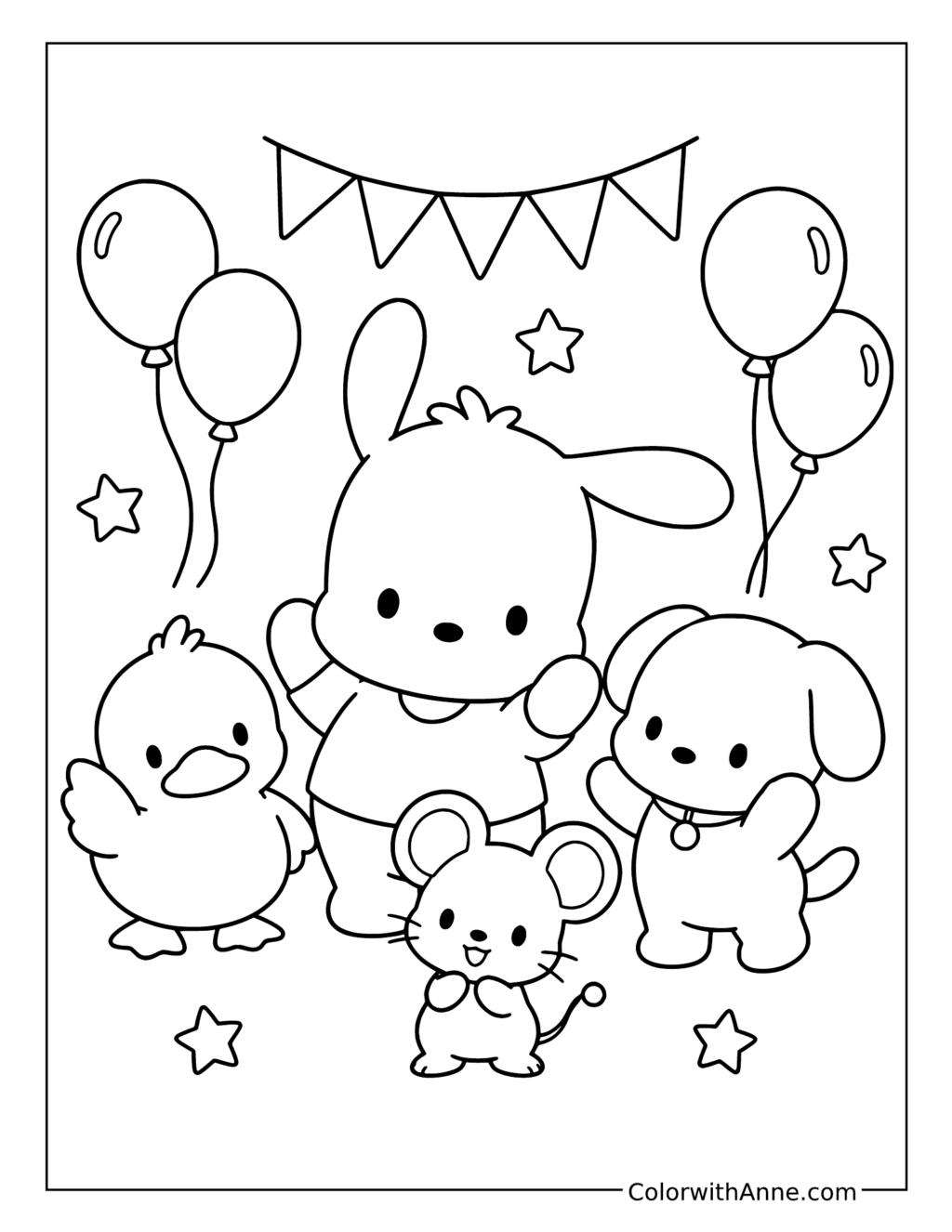 Pochacco and Friends Celebration coloring page
