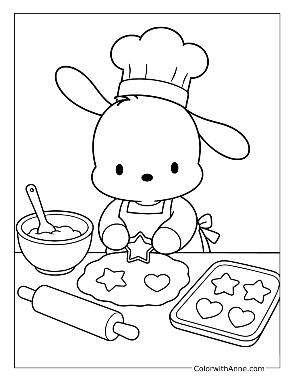 Pochacco Baking Cookies coloring page