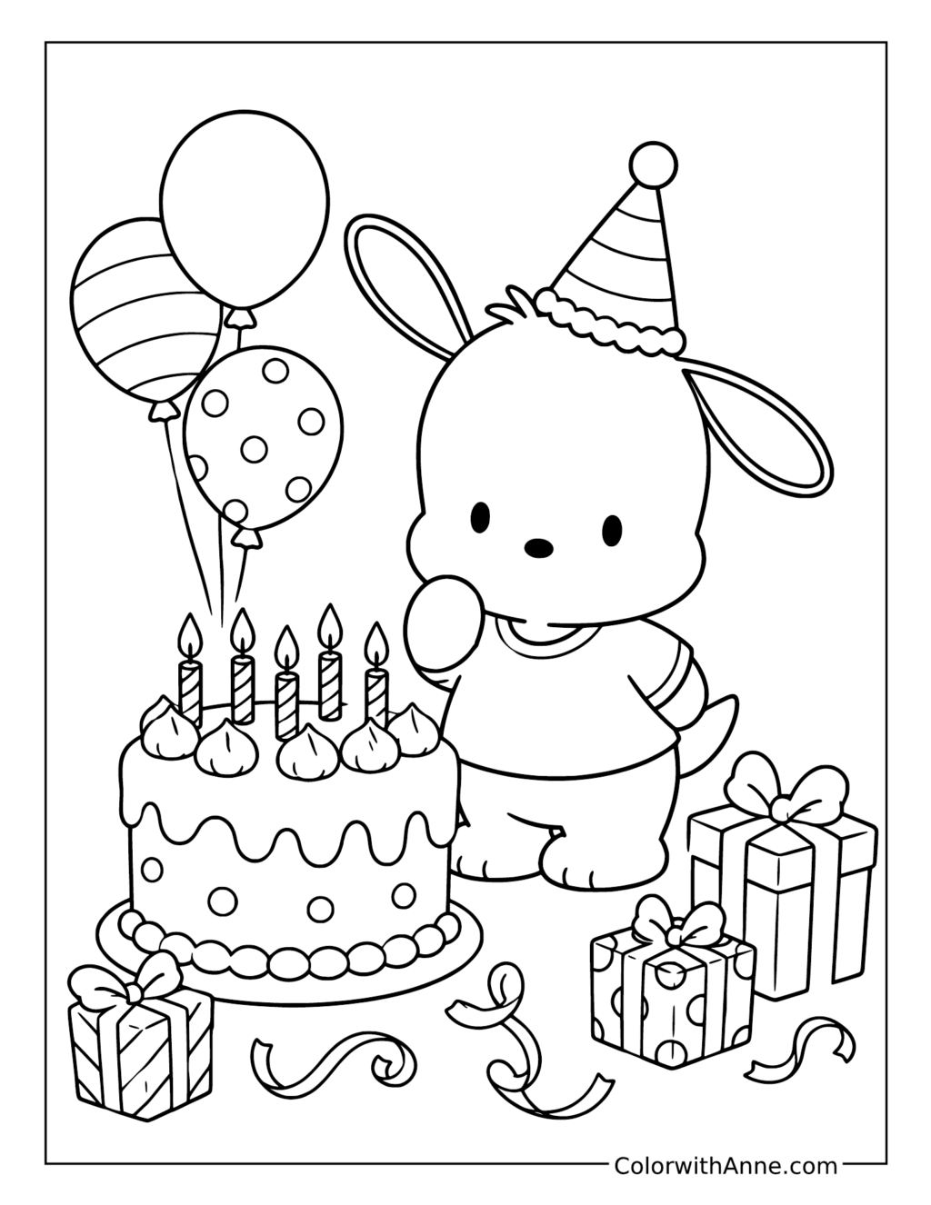 Pochacco Birthday Party coloring page