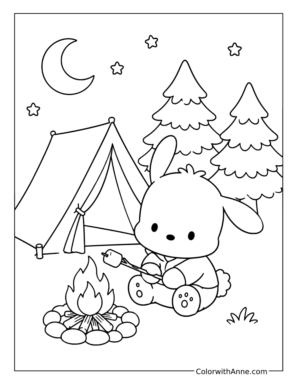 Pochacco Camping Adventure coloring page