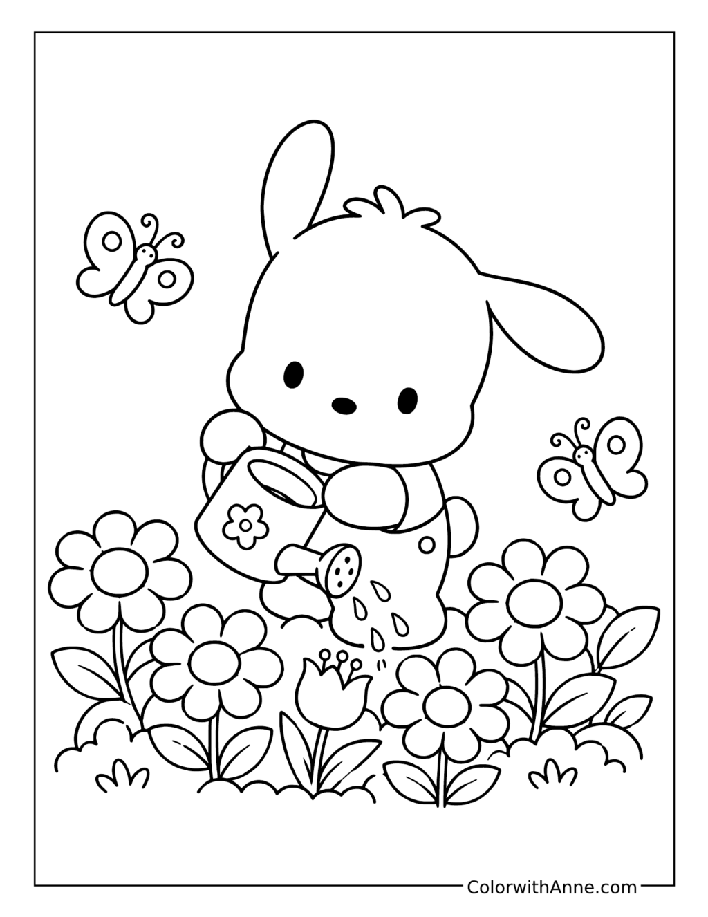Pochacco in a Flower Garden coloring page