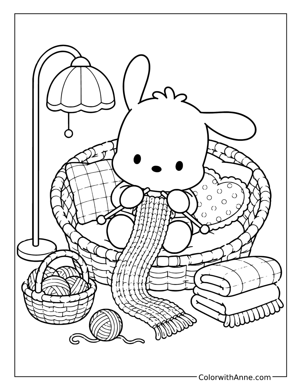 Pochacco Knitting a Cozy Scarf coloring page
