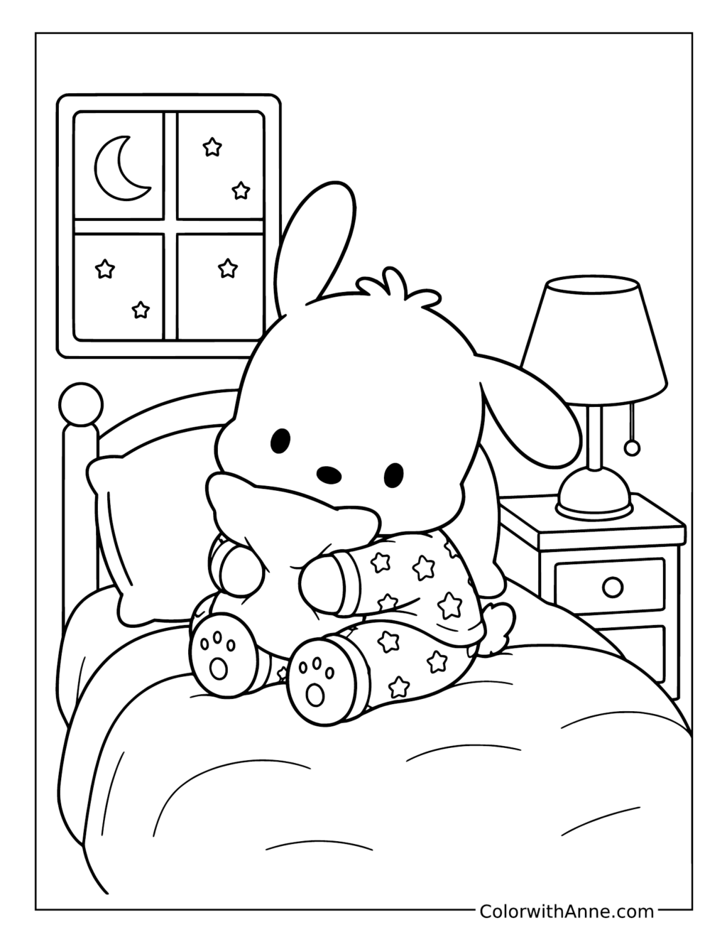 Pochacco Pajama Bedtime coloring page