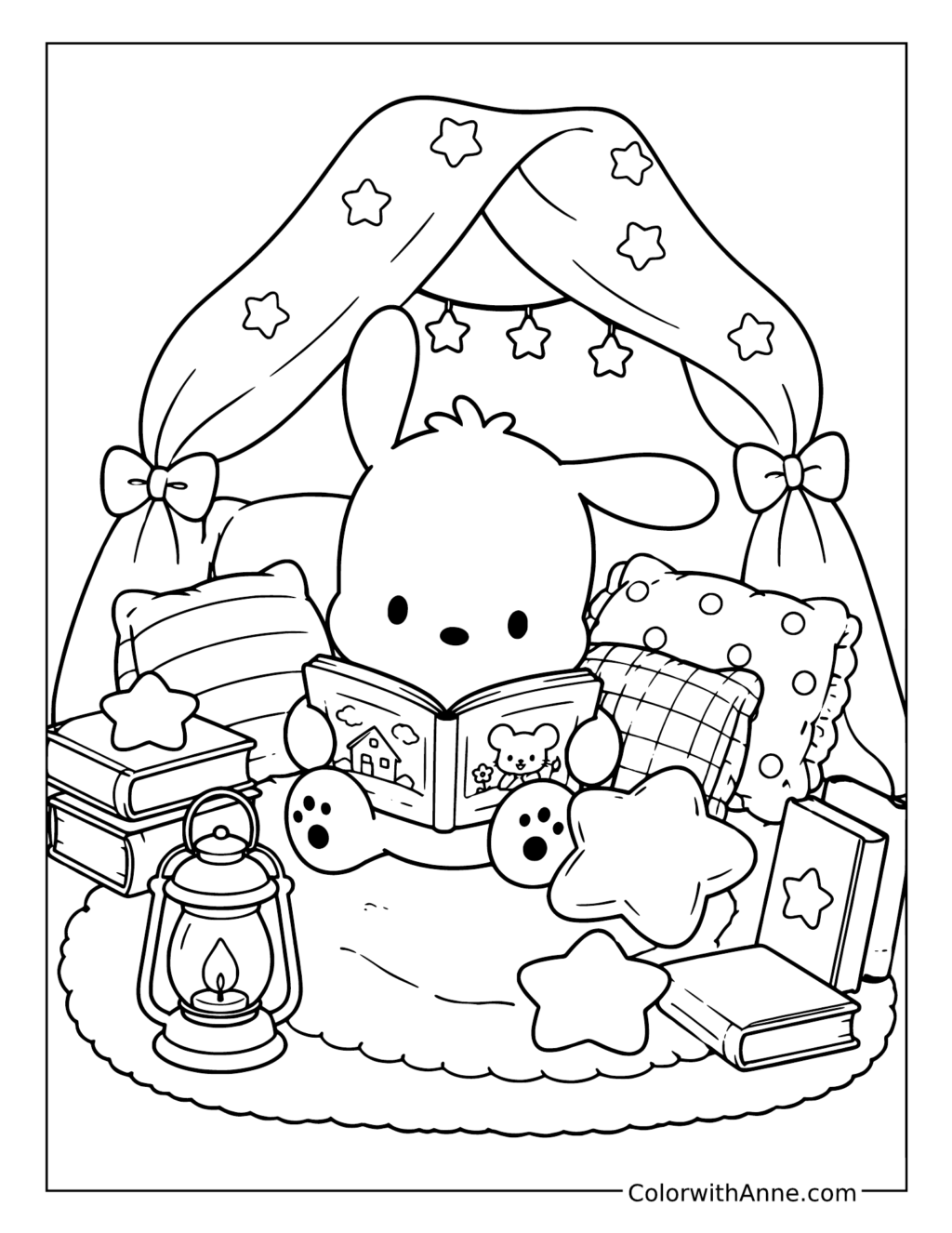 Pochacco's Cozy Reading Nook coloring page