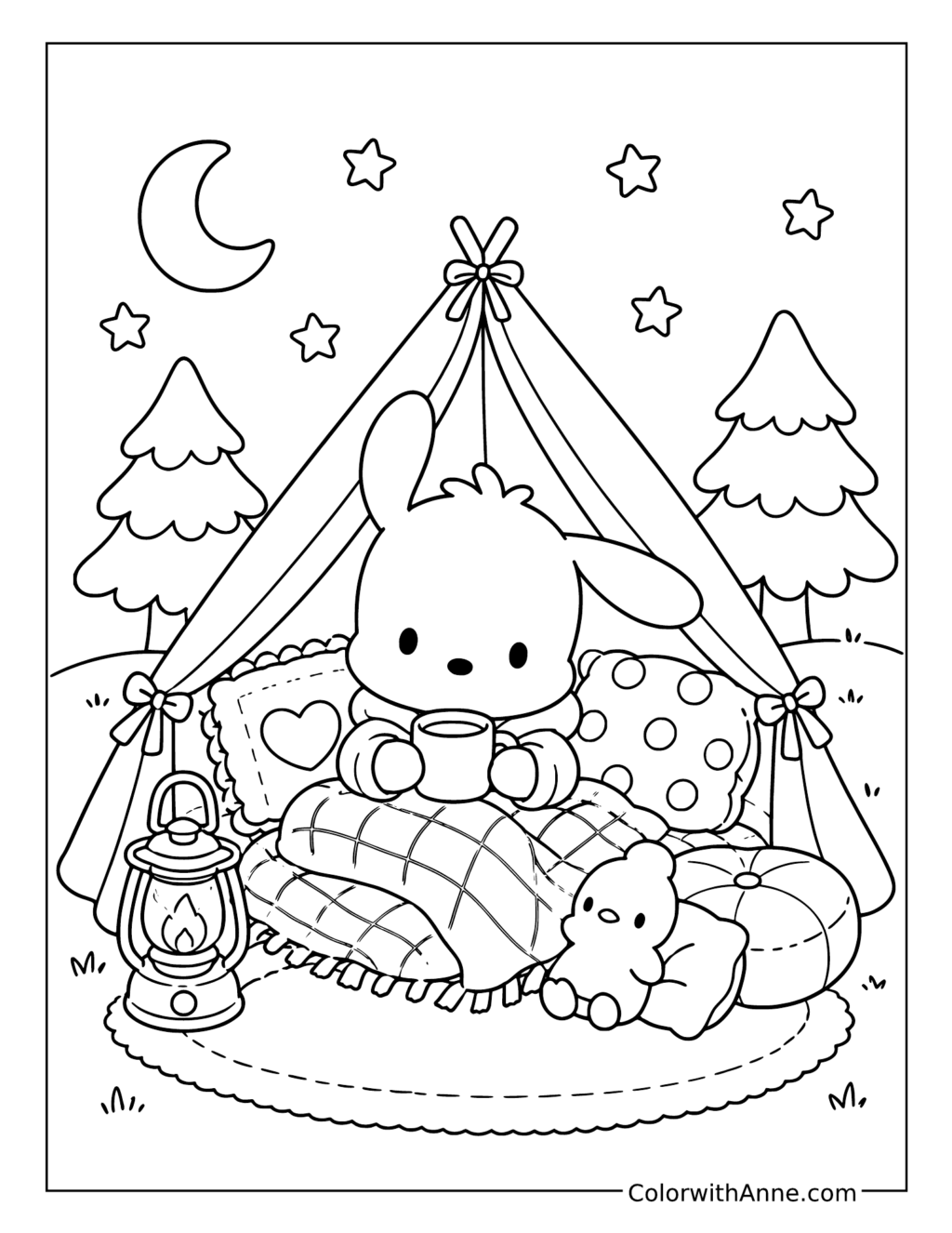 Pochacco's Cozy Stargazing Tent coloring page
