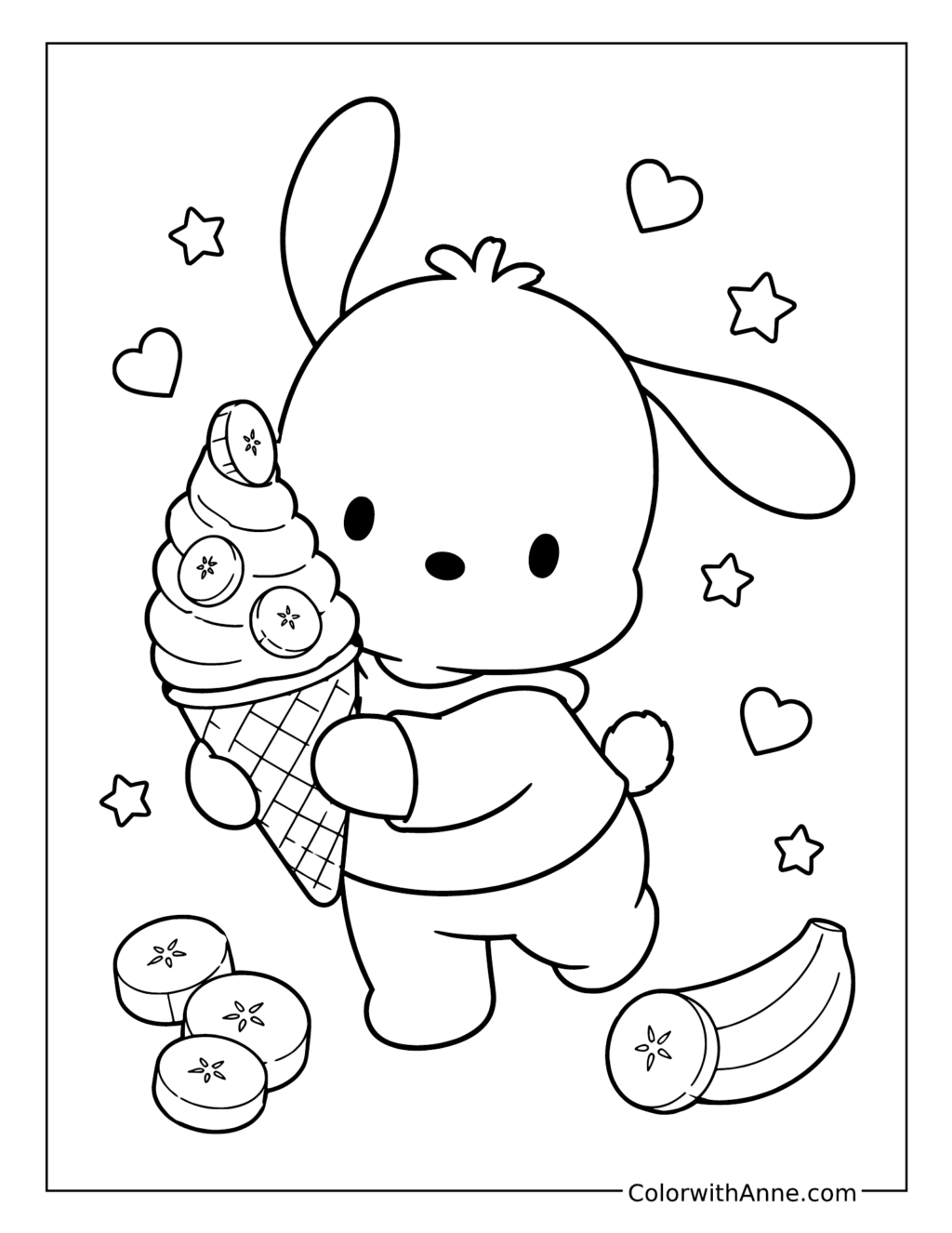 Pochacco with Banana Ice Cream coloring page