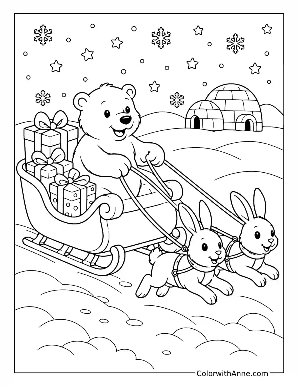 Polar Bear Christmas Sleigh Ride coloring page