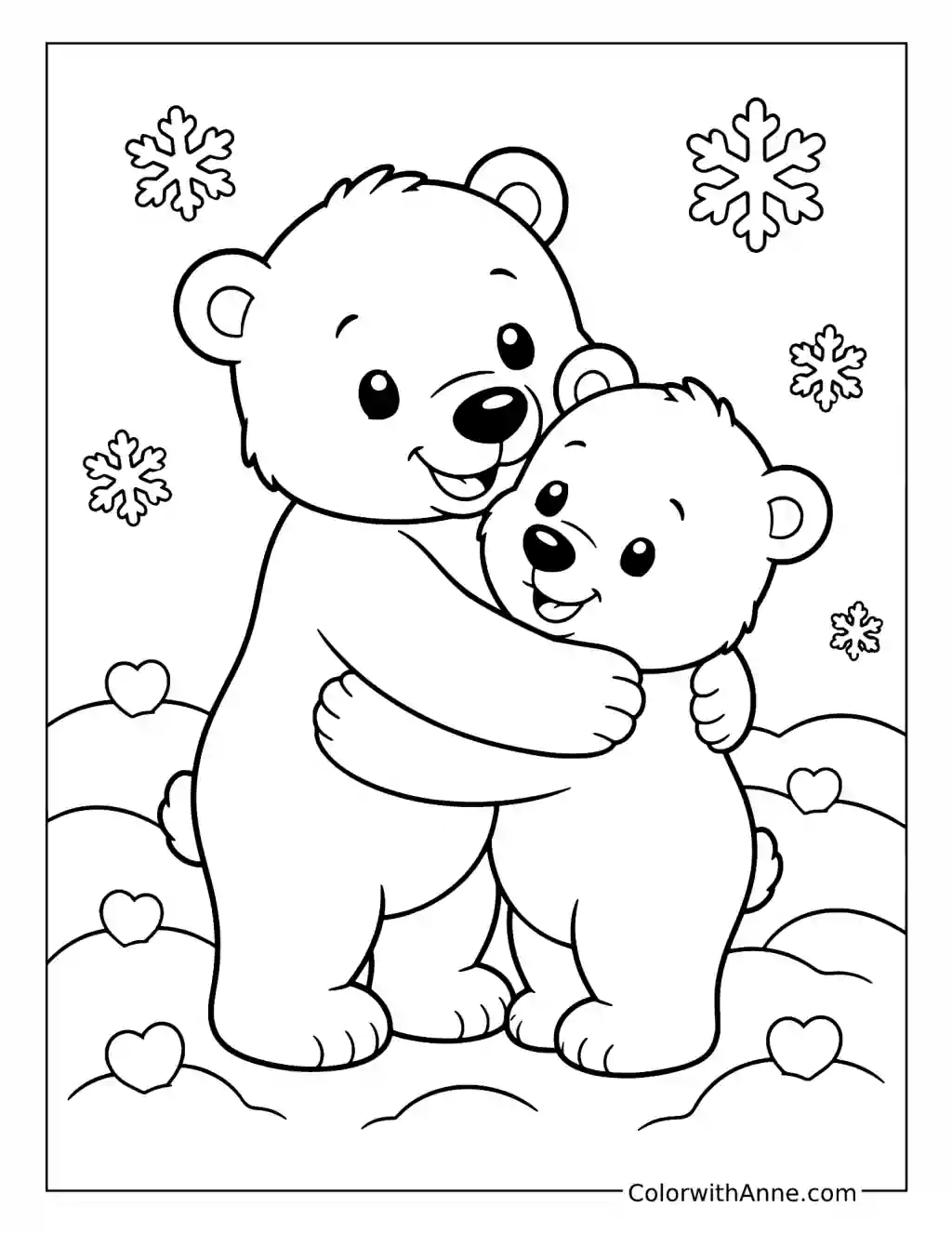 Polar Bear Cubs Hugging coloring page