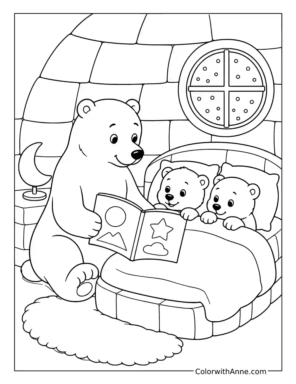 Polar Bear Family Bedtime Story coloring page