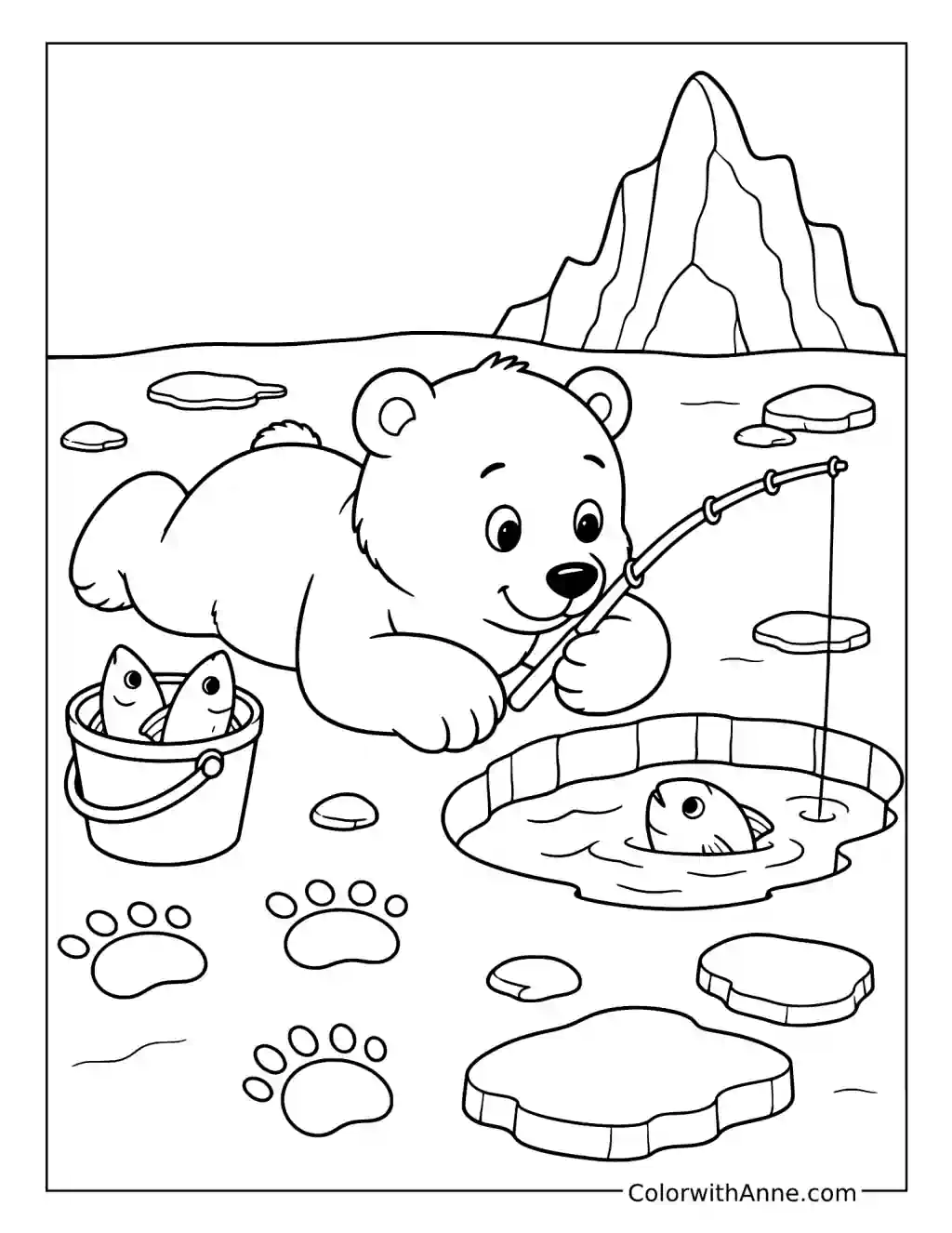 Polar Bear Ice Fishing coloring page