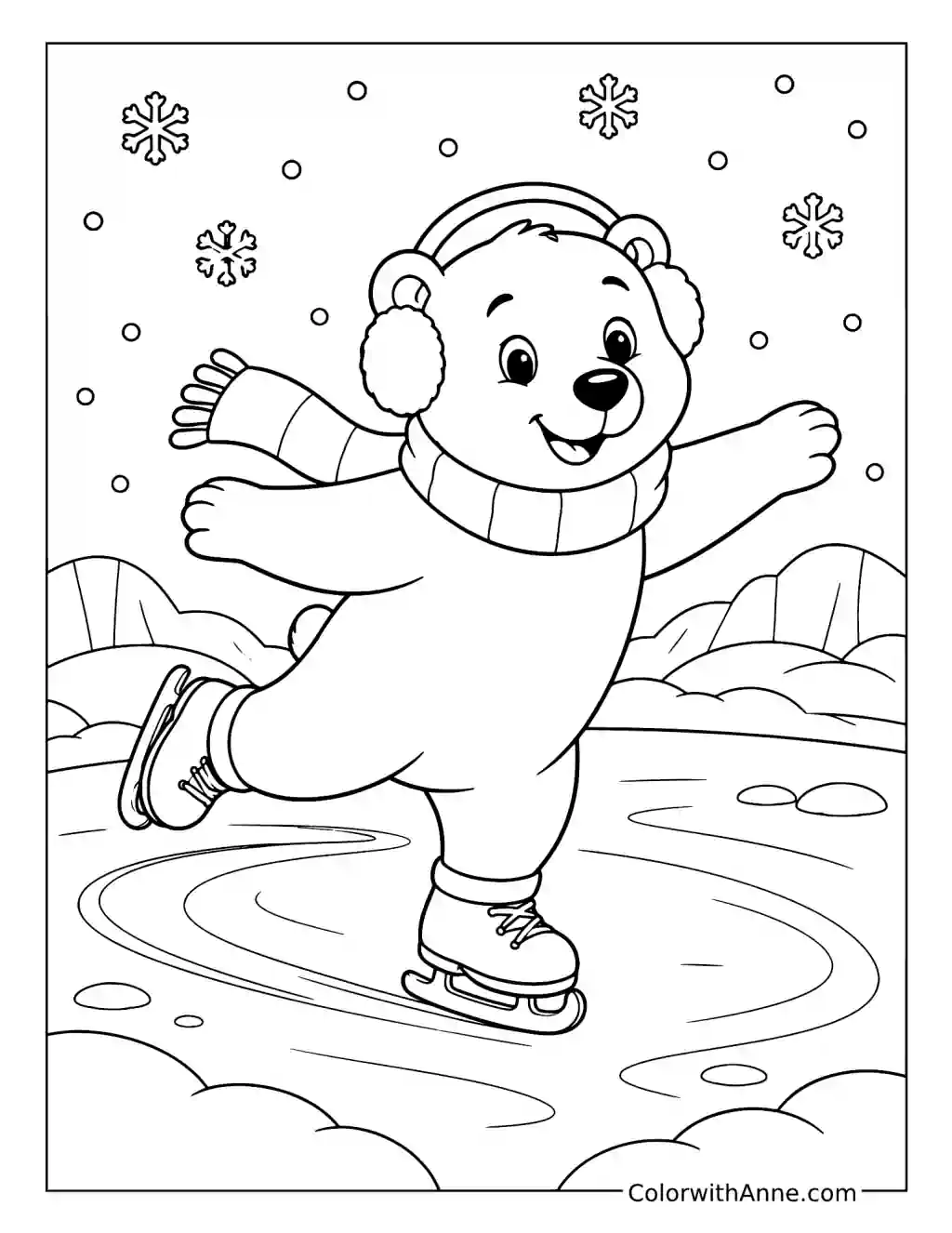 Polar Bear Ice Skating coloring page