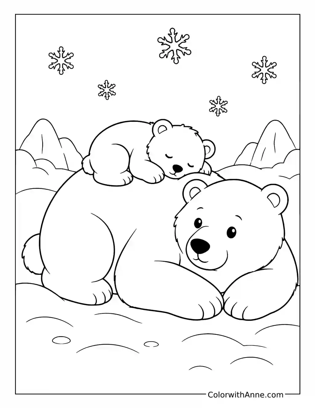 Polar Bear Mother and Cub in the Snow coloring page