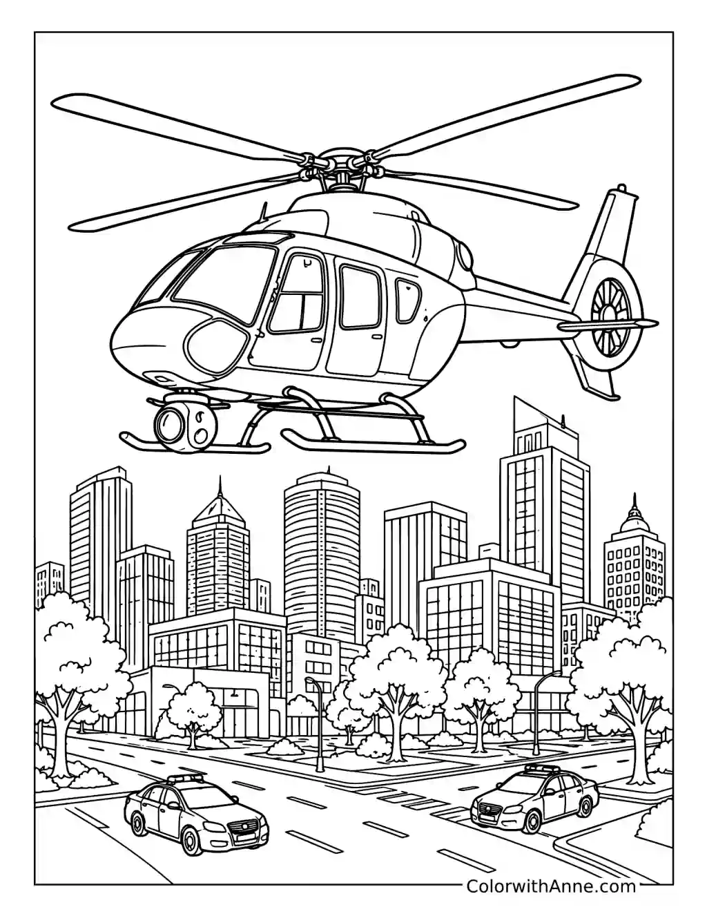 Police Helicopter City Patrol coloring page