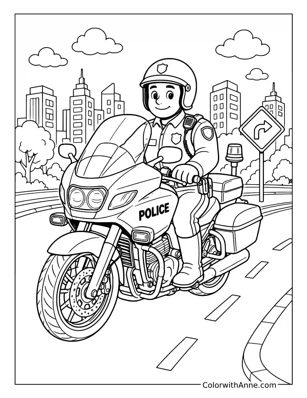 Police Officer Riding a Motorcycle coloring page