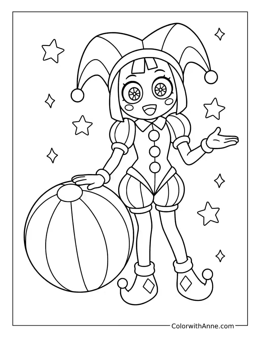 Pomni Beside a Circus Ball coloring page