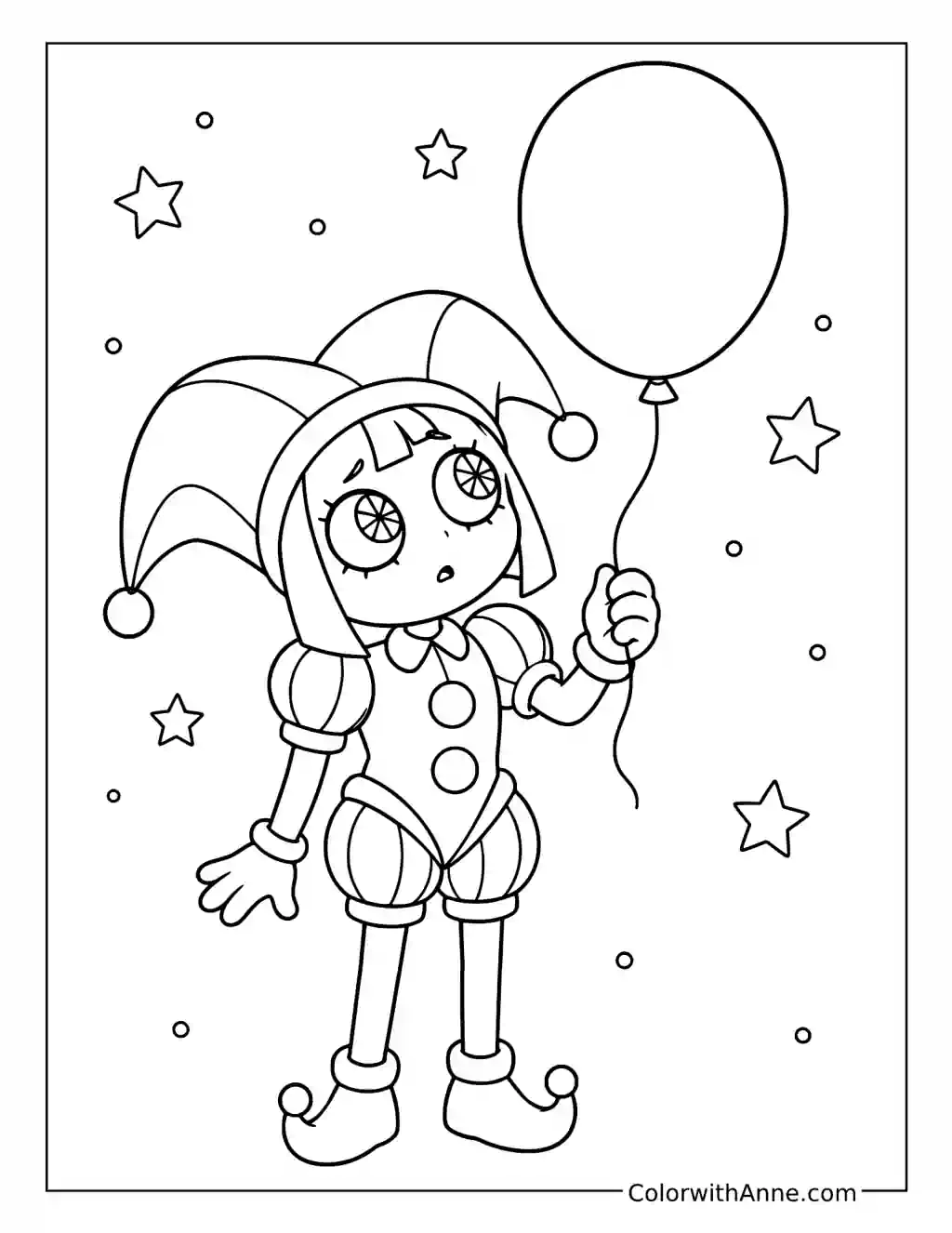 Pomni Holding a Balloon coloring page