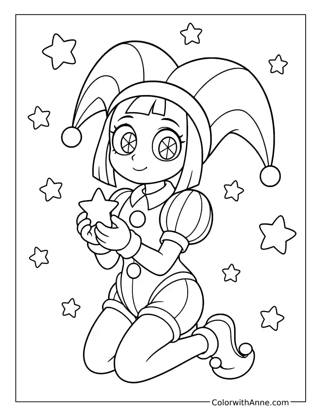 Pomni Holding a Star coloring page