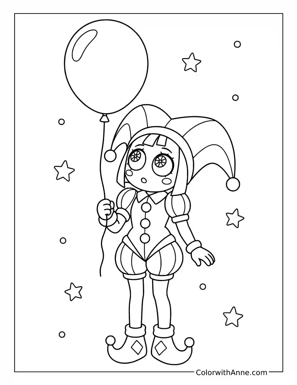 Pomni Looking Up at a Balloon coloring page